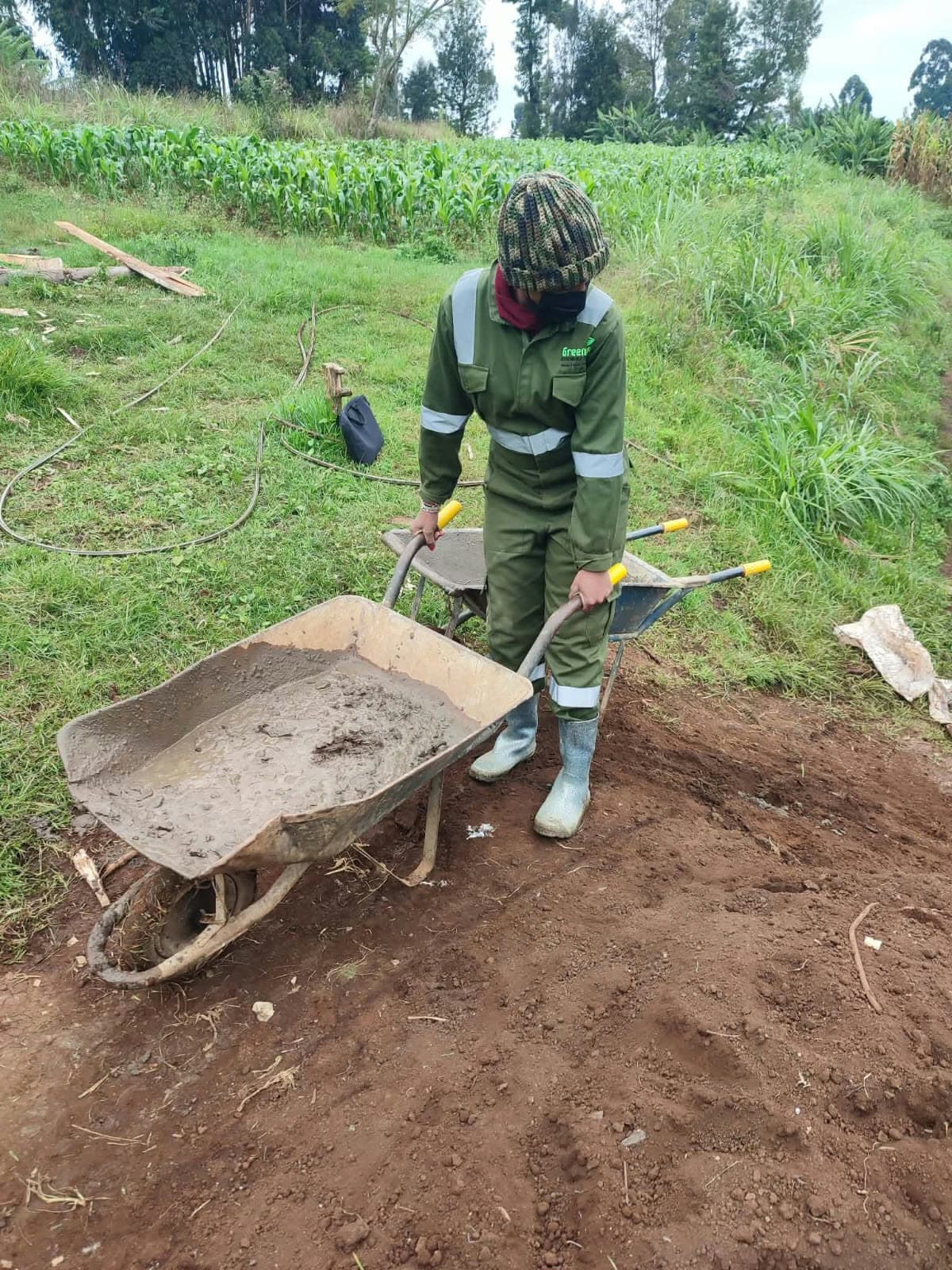 Mixing and hauling mortar to the site